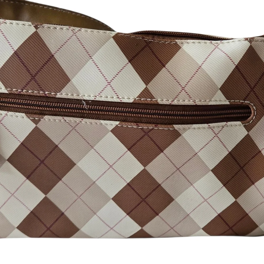 Liz Claiborne Brown and Cream Argyle Shoulder Bag Vintage 90's